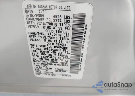 2011 Nissan Rogue S from USA, damaged, VIN JN8AS5MV3BW688629